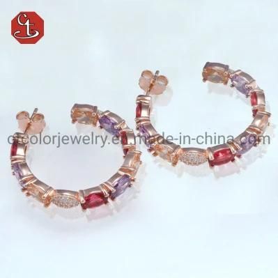 Fashion Jewelry Earring Rainbow Pave CZ Earrings Dainty Hoop Huggie Jewelry 925 Silver Earrings