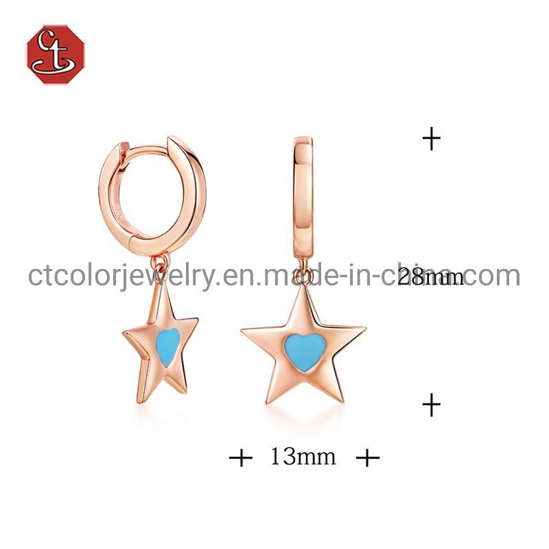 Korean Version Heart Star Earring Fashion 925 Sterling Silver with Enamel Jewelry