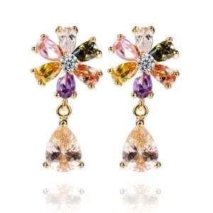 Fashion Drop Snowflake Colorful CZ Earring Jewelry