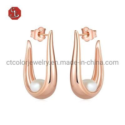 Fashion Pearl Earring for Jewelry Design Rose Plated 925 Silver Female Jewelry Earring