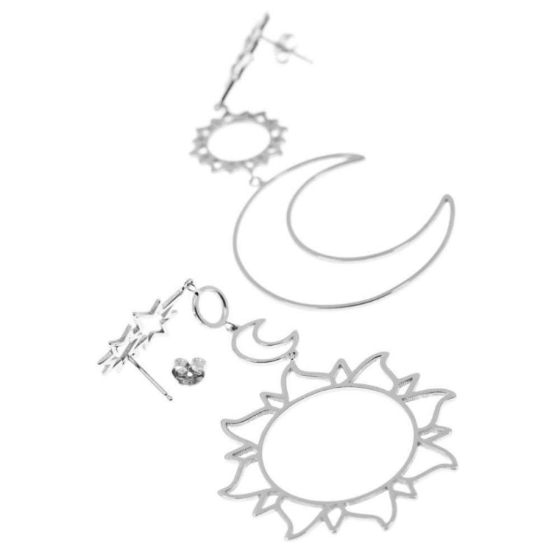 Fashion Boho Asymmetrical Hollow Star Sun Moon Drop Dangle Earring