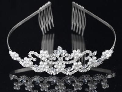 Luxury Handmade Decorative Crown Tiara Fashion Style High Quality with Pearl and Rhinestones Tiara Crystal Crown for Bride