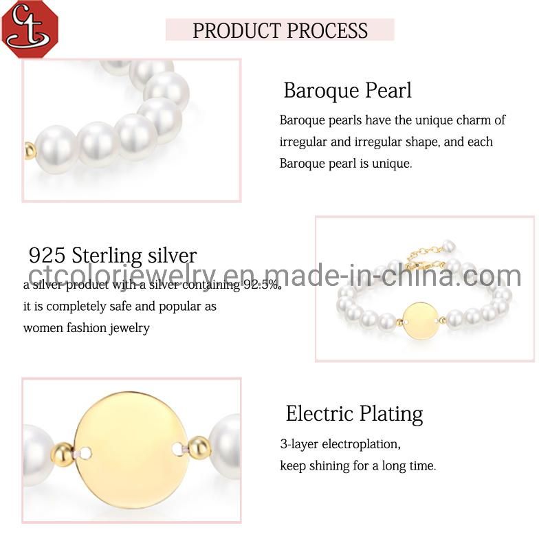 Fashion jewelry Baroque pearl FWP Bangle 925 silver Brass Unique 14K & 18K Gold plated hanging Round plaque accessory Bracelet