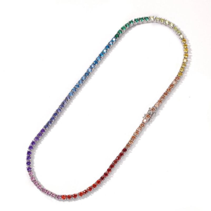 Colored Zircon Tennis Chain Hip Hop Trend Row Necklace