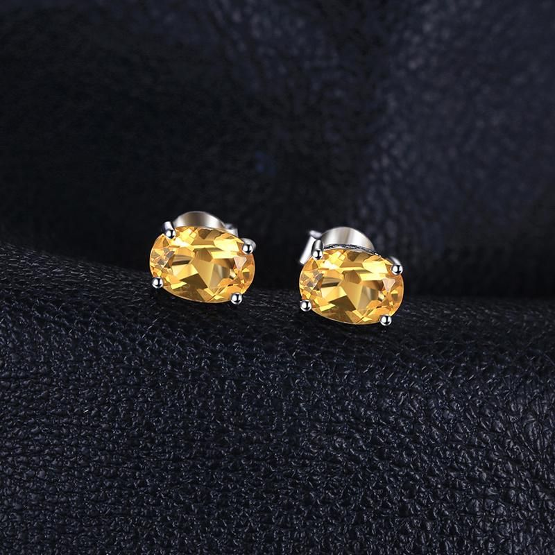 Oval Natural Citrine Birthstone Stud Earrings 925 Sterling Silver Jewelry Genuine Gemstone