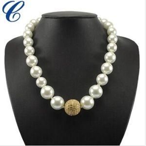 Faux White Big Pearl /Crystal Necklace 18&quot;