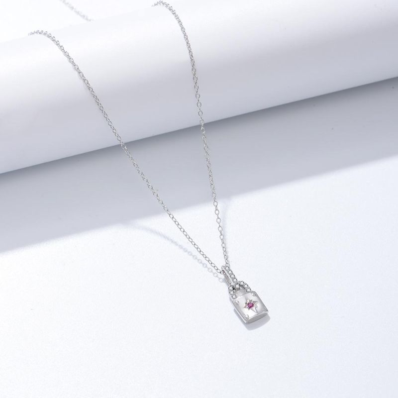 Fashion 925 Sterling Silver Women Jewelry Zirconia Lock Necklace