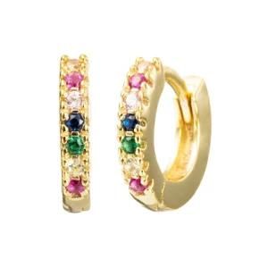 2021 Women Fashion Rainbow Jewelry Custom CZ Huggie Gold Hoop Earrings