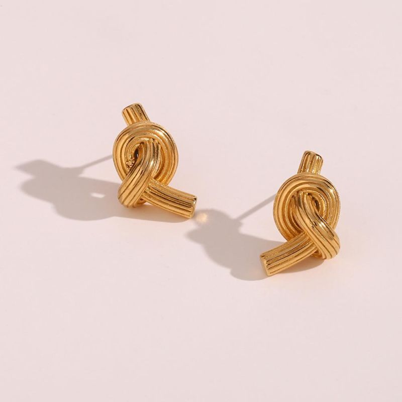 Factory Customized Fashion Jewelry Ins Minority Fashion Personalized Earrings Jewelry Female Stainless Steel Exaggerated Drawing Knotting Button Earrings