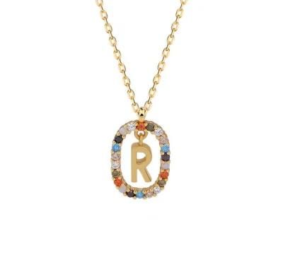 New Fashion Jewelry Gold Plating Luxury Color Zircon Necklace Letter Pendant Necklace for Women