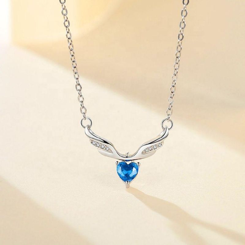 Deer Horn Blue Cubic Zirconia Jewelry 925 Sterling Silver Christmas Women Jewelry Necklaces