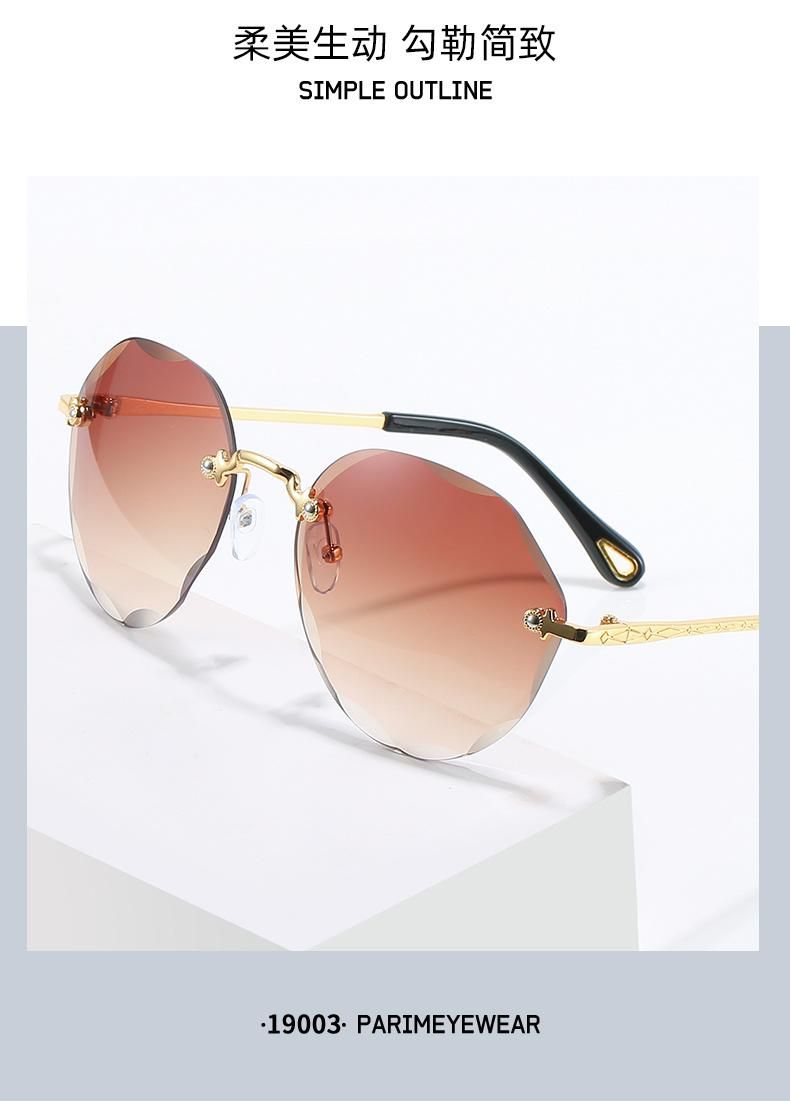 Rimless Sunglasses Fashion Trend Women Round Cut Edge Gradient Color Sunglasses