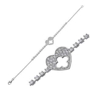 Sterling Silver Heart Cross Halo Together Forever Bangle Bracelet