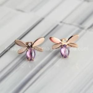 Popular Style Rose Gold Stainless Steel Butterfly Earrings (SE072)