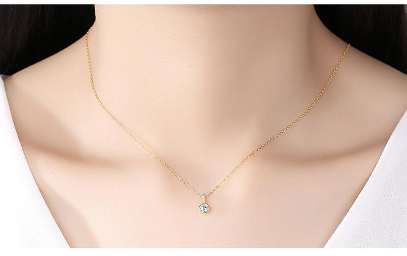 Customized Silver Cubic Zirconia Round Shaped Half Zircon Necklace