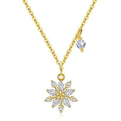 925 Sterling Silver French Simple Zircon Snowflake Clavicle Chain Necklace Women Fashion Charm Fashion Jewelry