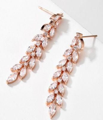 Pearl Wedding CZ Earring Jewelry, Bridal CZ Earring Jewelry, Bridesmaid Earring Jewelry, Rose Gold Earring