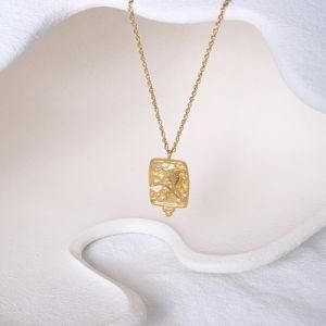 French Marka Temperament Hot Style Lion Outline Three-Dimensional Necklace Titanium Steel 18K Real Gold Plated Collar Clavicle Chain Necklace