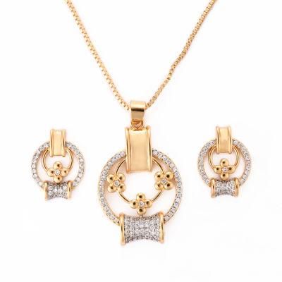 Fashion Accessories 18K Gold Plated Alloy Silver Women Jewelry Sets Chain Pendant Necklace with CZ Crystal