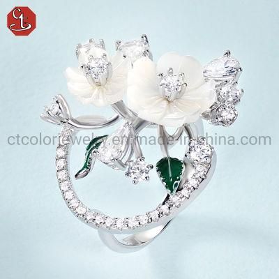 New Fashion jewelry elegant 925 sterling silver MOP flower Ring