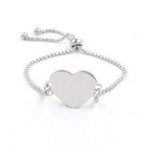 Personalized Custom Engraved Blank Heart Plate Bracelet 316L Stainless Steel Adjustable