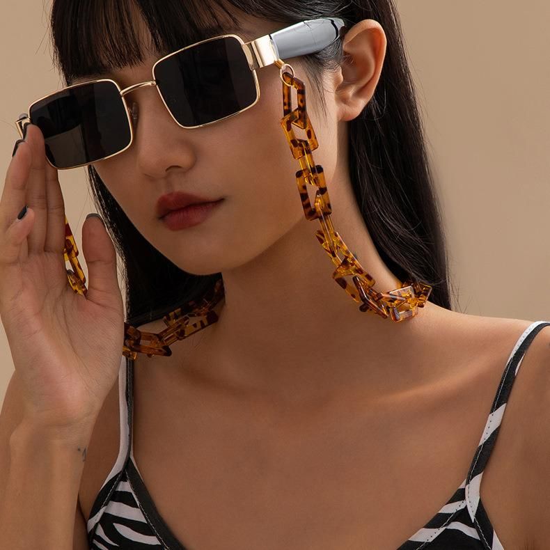 Ins Fashion Flat Leopard Acrylic Acetate Necklace Sunglasses Chain Rope Glasses Holder for Women Reading Glass Chain