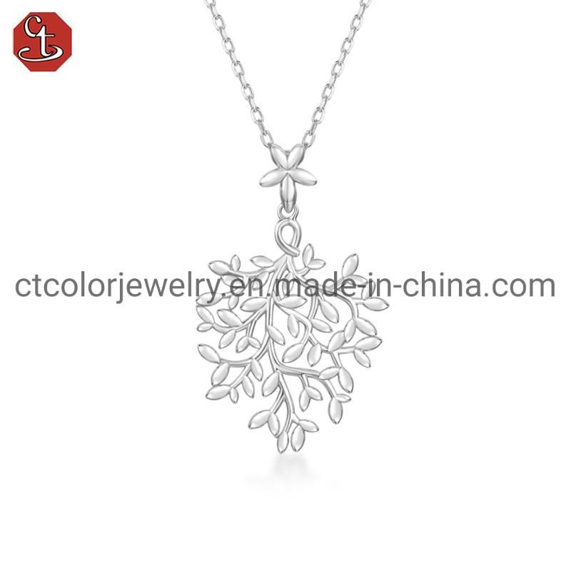 Fashion 925 Silver Jewelry OEM Custom Pendant Necklace with Leaf Chain