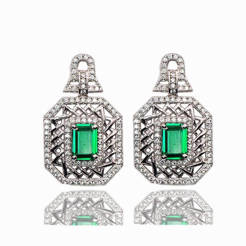 Fashion Silver Jewelry/Fine Jewellery Gemstone Earring with Created Emerald for Wedding