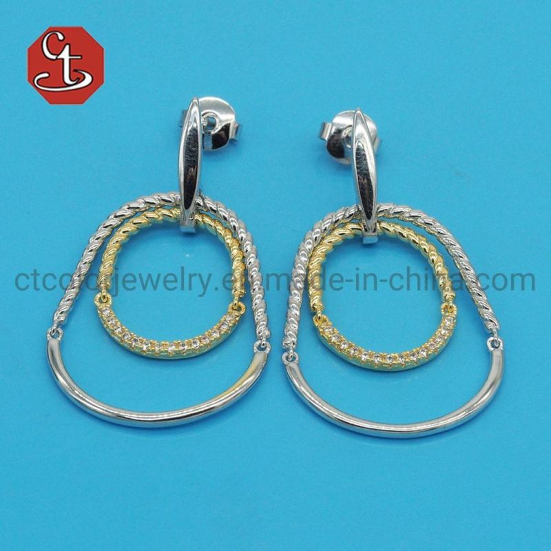 Hot Sale Popular Many Round Plain Line Circle Hanging Dangle White CZ Cubic Zircon SQ Shape Pin Stud Earring Silver Jewelry