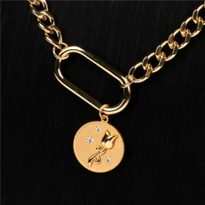 Niche Light Luxury Rose Flower with Crystal18K Gold Plated Pendant Brass Necklace