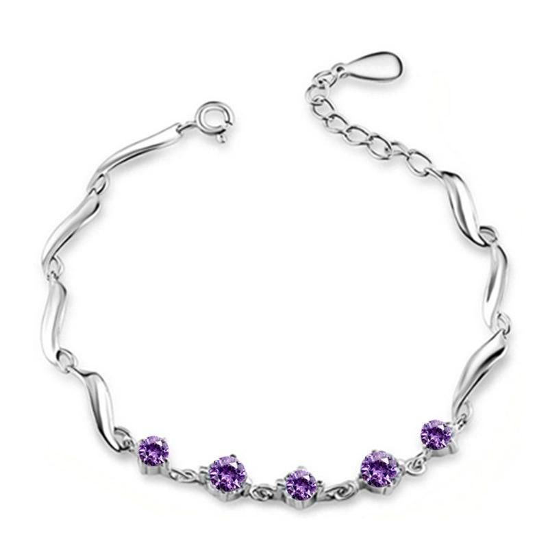 925 Sterling Silver Bracelet Five Diamond Twisted Sheet Diamond Bracelet