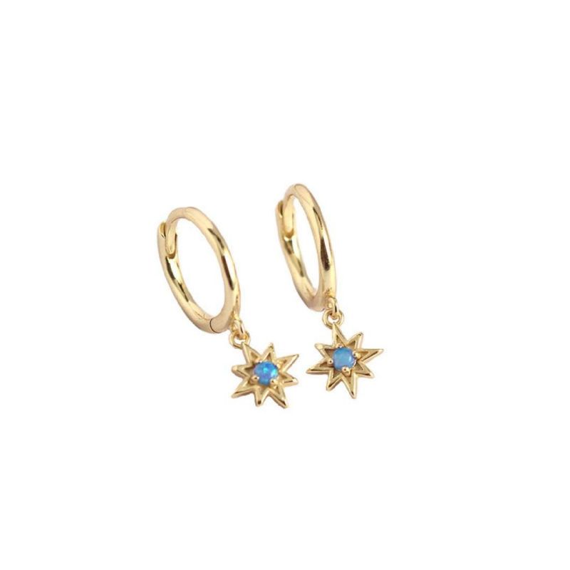 Wholesale Luxury Jewelry 925 Sterling Silver Daily Created Opal Star Anise Sun Hoop Earrings for Girls