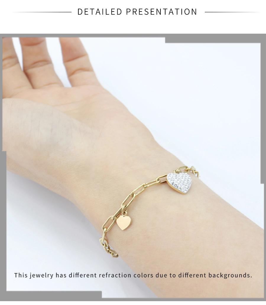 Elegant Female Bright Gold Love Heart Pendant Bracelet