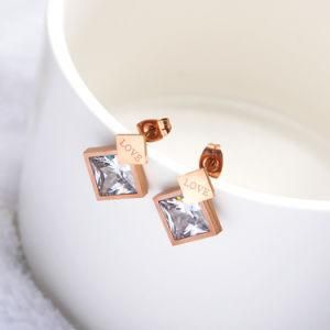 Square Diamond Rose Gold Stainless Steel Earrings Stud