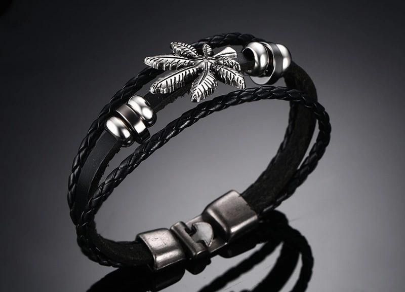 Men Leather Leaf Women Fashion Promotion Gift Bracelet Fashion Jewelry