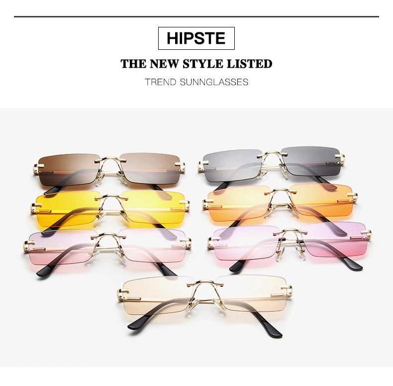 Rimless Sunglasses Women′s Square Small Frame Ocean Sheet Spring Leg Sunglasses
