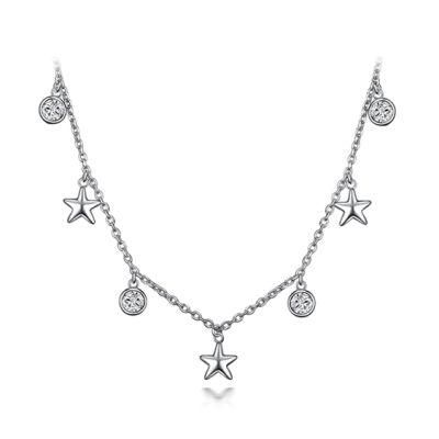 Fashion Women Star CZ Necklace 925 Sterling Silver Chain Choker Necklace