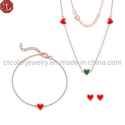 New Fashion Creative Retro Love 925 silver Enamel Jewelry Set