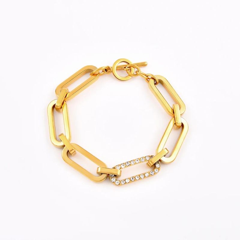 Square Wire Flat Cross Chain Link with Zircon Stone/ Crystal Bracelet for Women