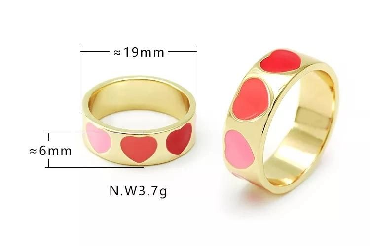 Fashion Jewelry 18K Gold Plted Heart Pink Enamel Ring for Women