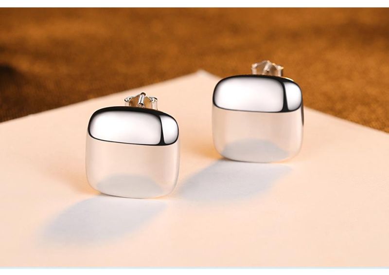 Popular Jewelry Silver Earring Smooth Square Ear Stud