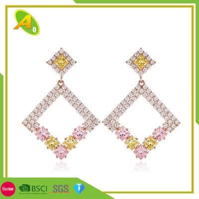 Geometric Square Earrings Simple Color Zircon Diamond Diamond Earrings Copper Micro - Set Ornaments Earring (08)