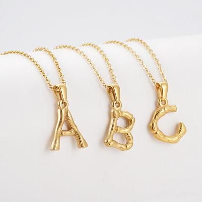 Stainless Steel Gold Initial Letter Pendant Monogram Necklace Jewelry Women