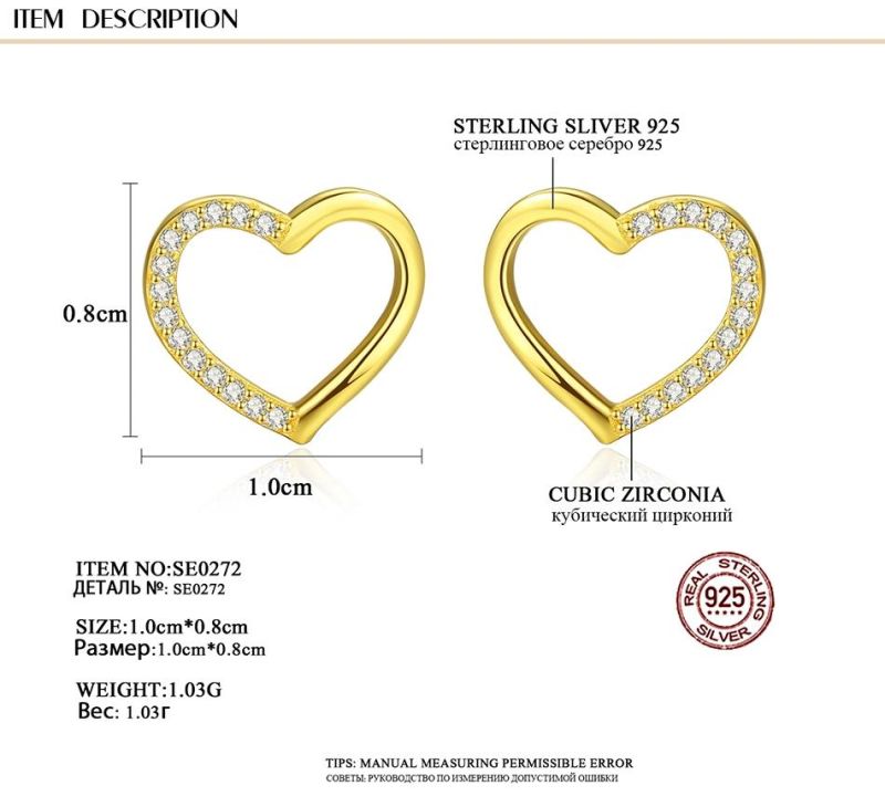 Fashion Jewelry Silver Jewelry Hollow out Heart Style Ear Stud