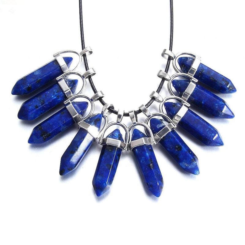 2022 Natural Crystal Stone Hexagon Pendant Bullet Amethyst Pendant Fashion Necklace Accessories