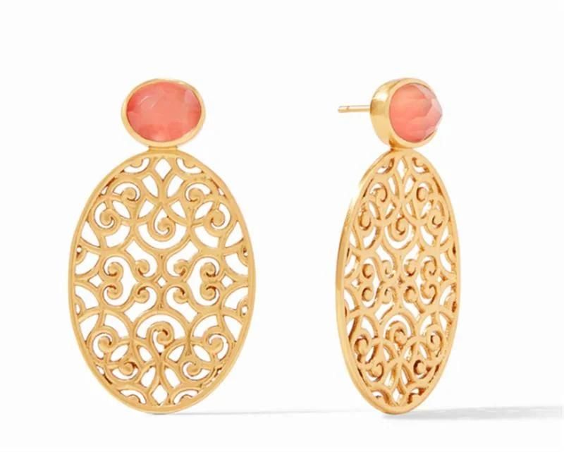 Fashion Filigree Large Oval Shape Casted/Casting Statement Earring with Gemstone Jewelry