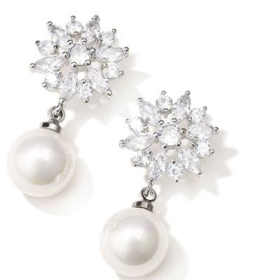 Bridal Pearl CZ Earring for Brides, Wedding CZ Earring for Wemen. Bridesmaid Earring Jewelry
