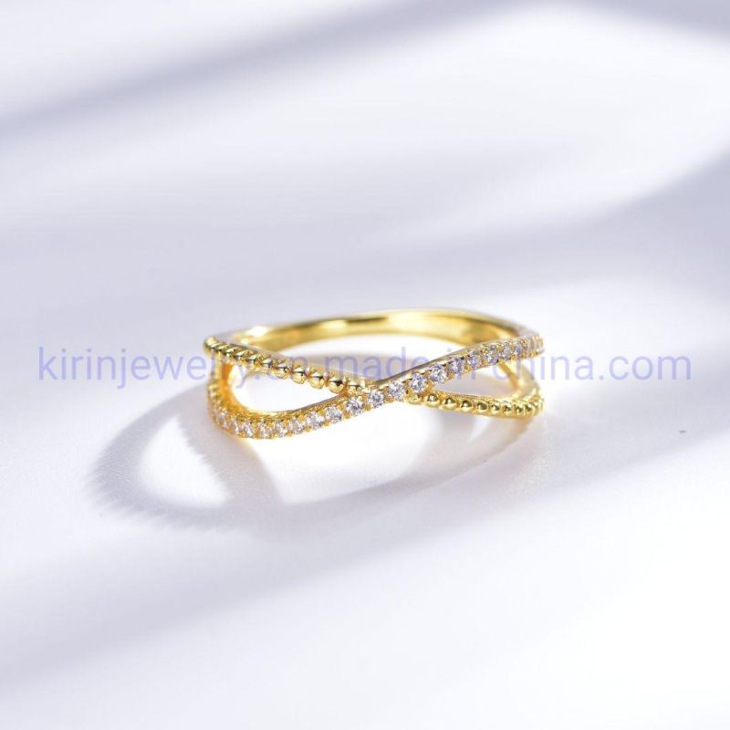 Anello D′oro 14K 18K Gold Plated Ring Twisted Ring Round Brilliant Cut 5A Zircon Ring Textured Gold Ring