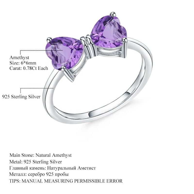 Milo Amethyst Ring Natural Gemstone Heart Ring 925 Sterling Silver Ring Classical for Women Valentine Gifts Jewelry