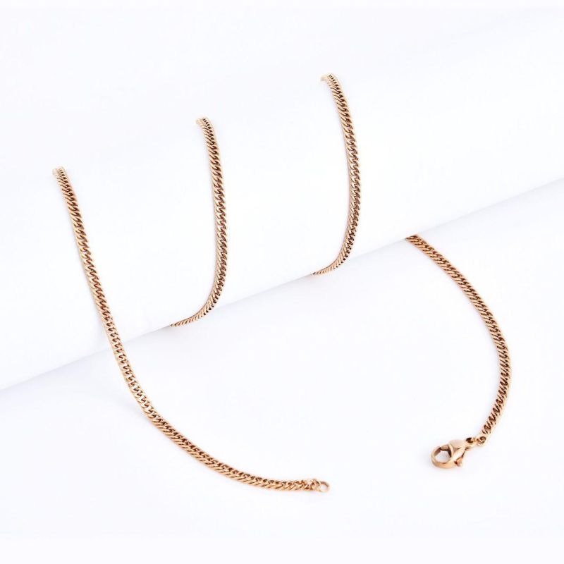 Fashion Necklace Jewellery Double Curb Polish Chain Hip Hop Men′jewelry Stainless Steel Gold Plated